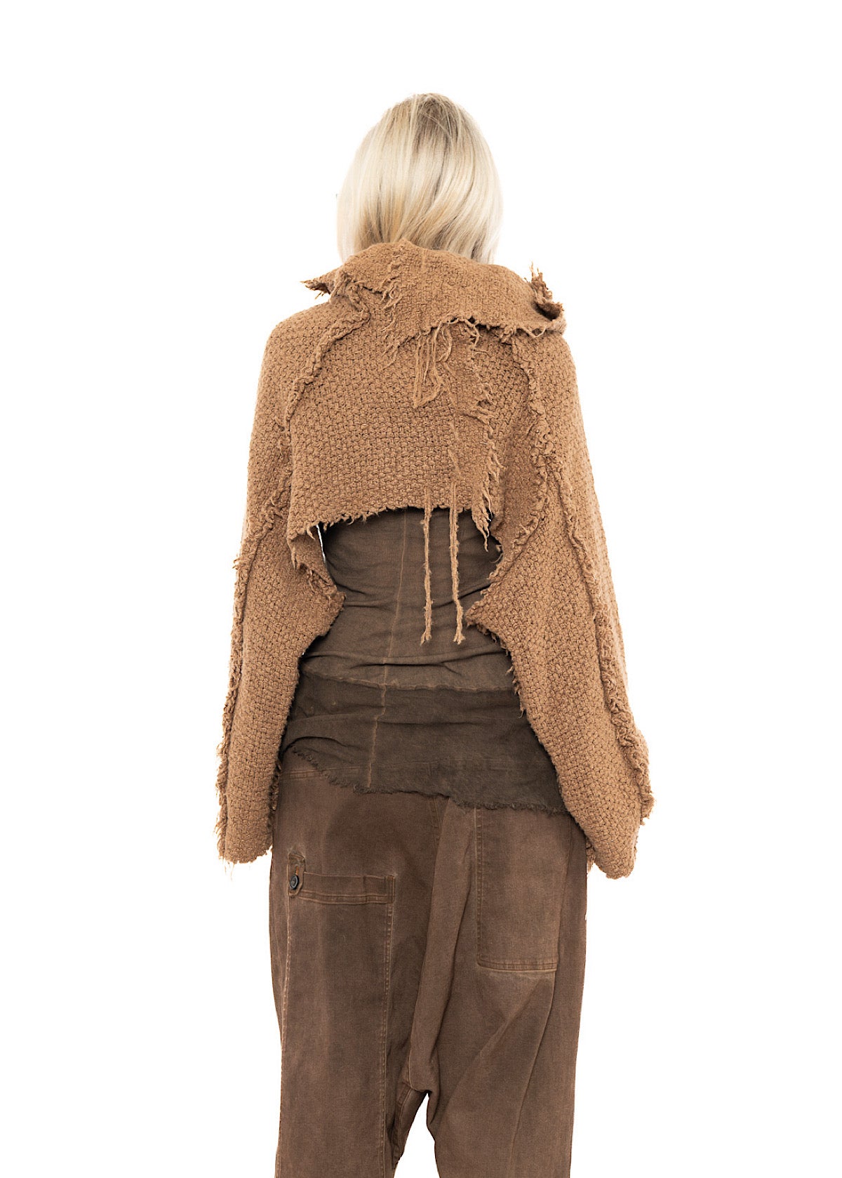 CROPPED TEXTURED SILK KNIT PULLOVER