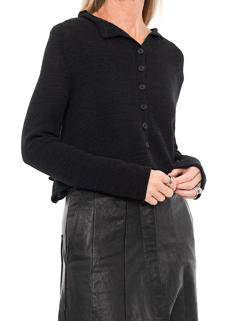 CROPPED LINEN-BLEND KNITTED CARDIGAN