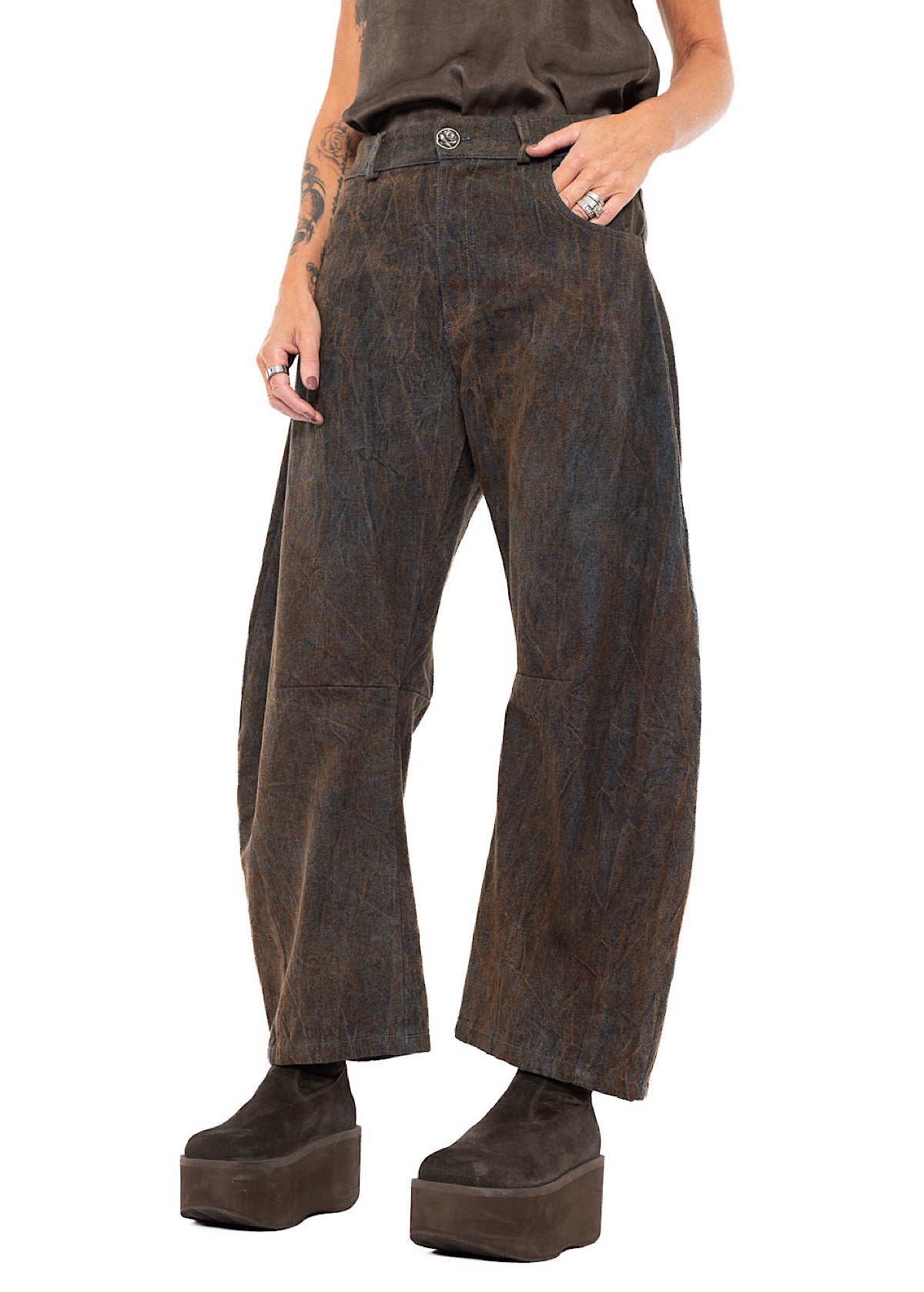 STONE-WASHED DENIM BALLOON TROUSERS