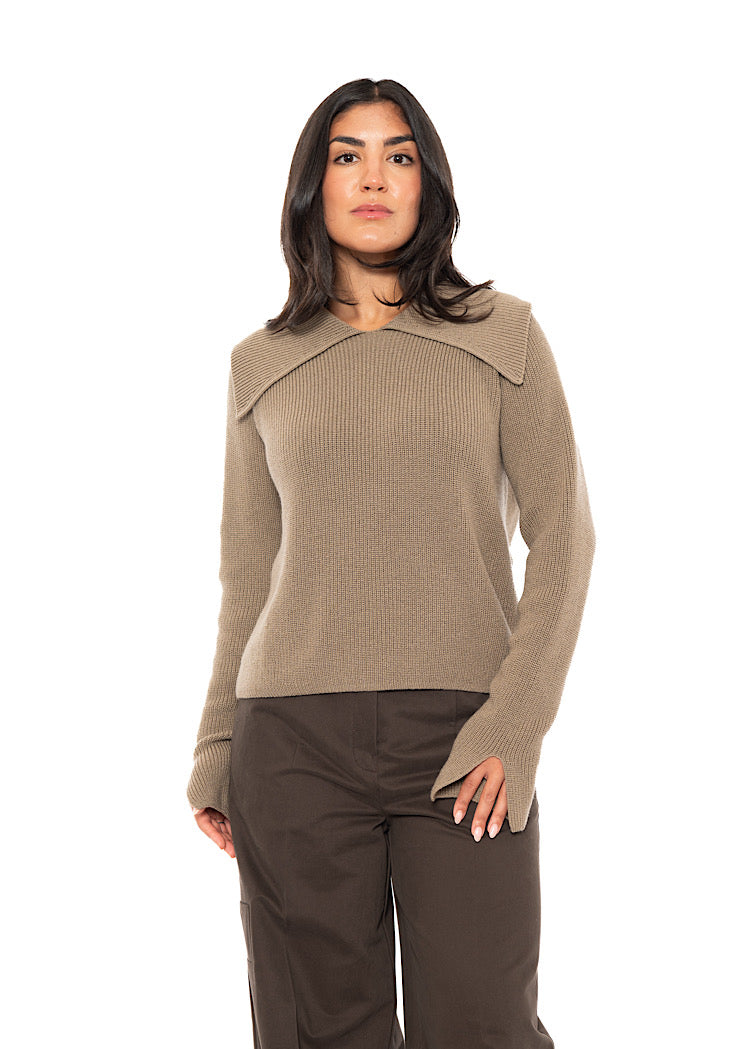 OPEN COLLAR MERINO WOOL PULLOVER