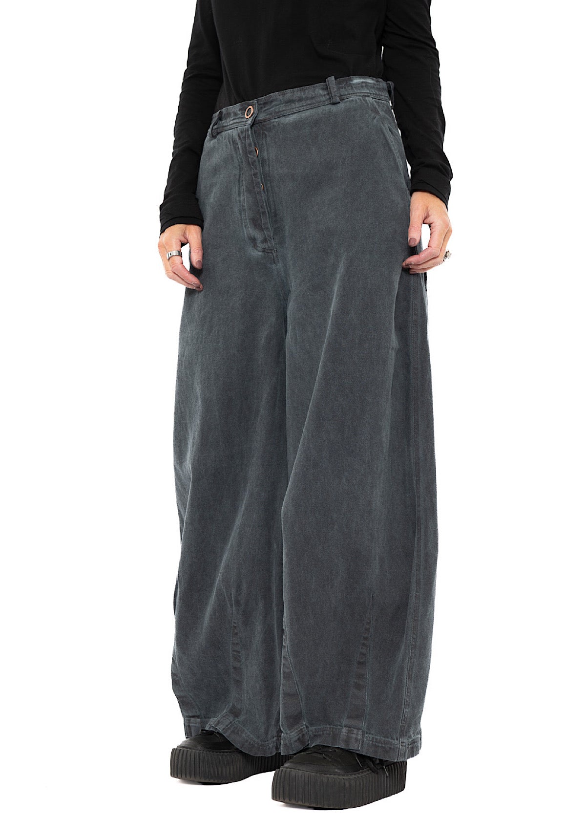 GARMENT-DYED DENIM WIDE LEG TROUSER