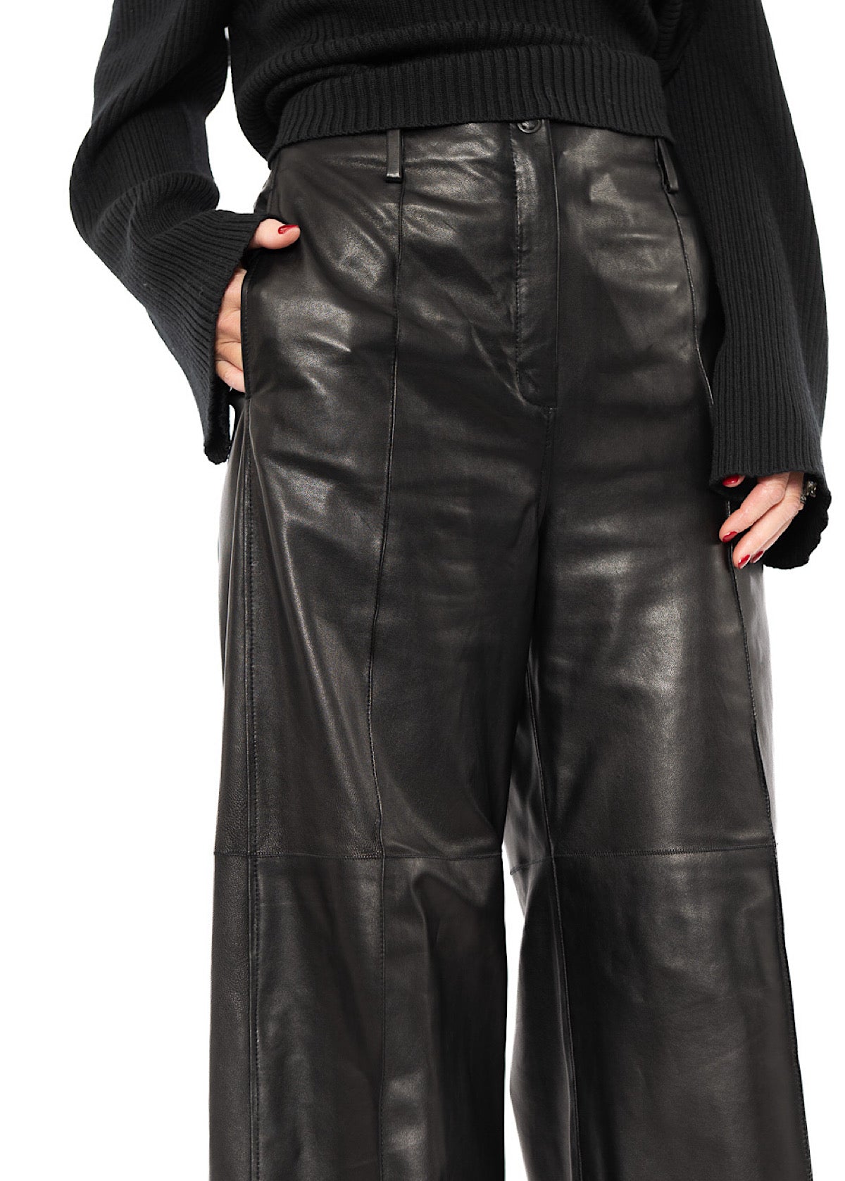 SIGNATURE WIDE LEG LEATHER TROUSER
