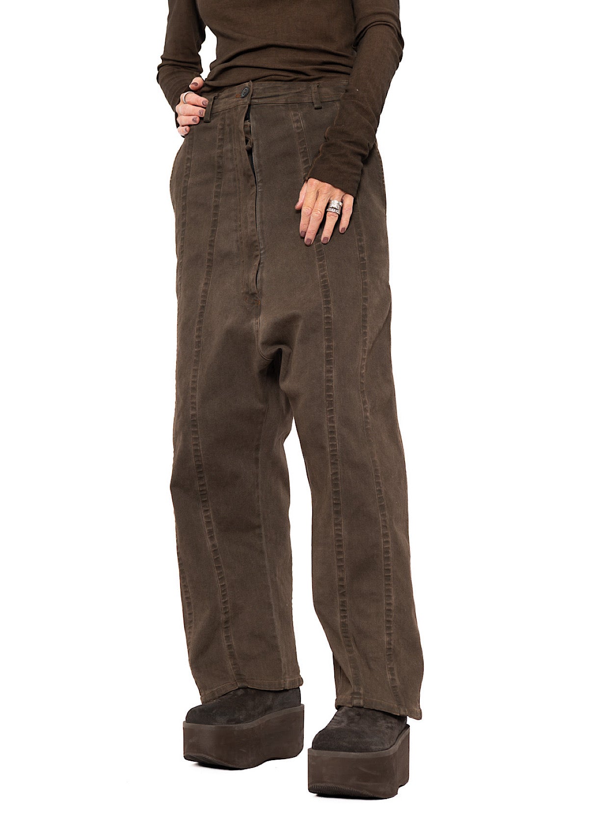 STRAIGHT-LEG DROP-CROTCH DENIM TROUSER