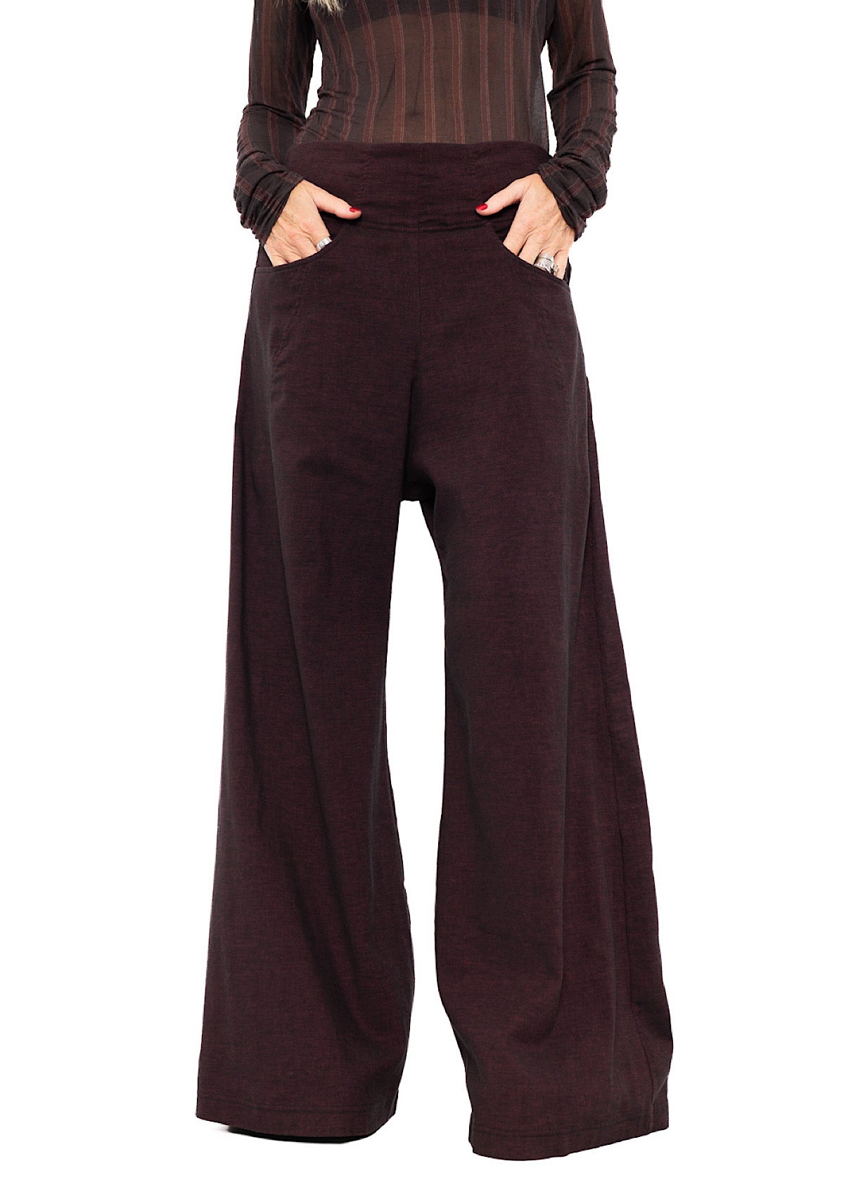 STRETCH FLARED WIDE-LEG TROUSER