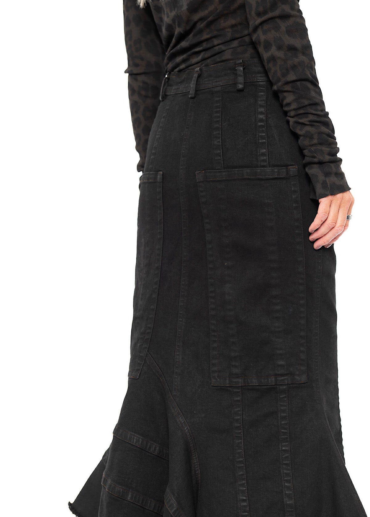 FISHTAIL STRETCH DENIM SKIRT