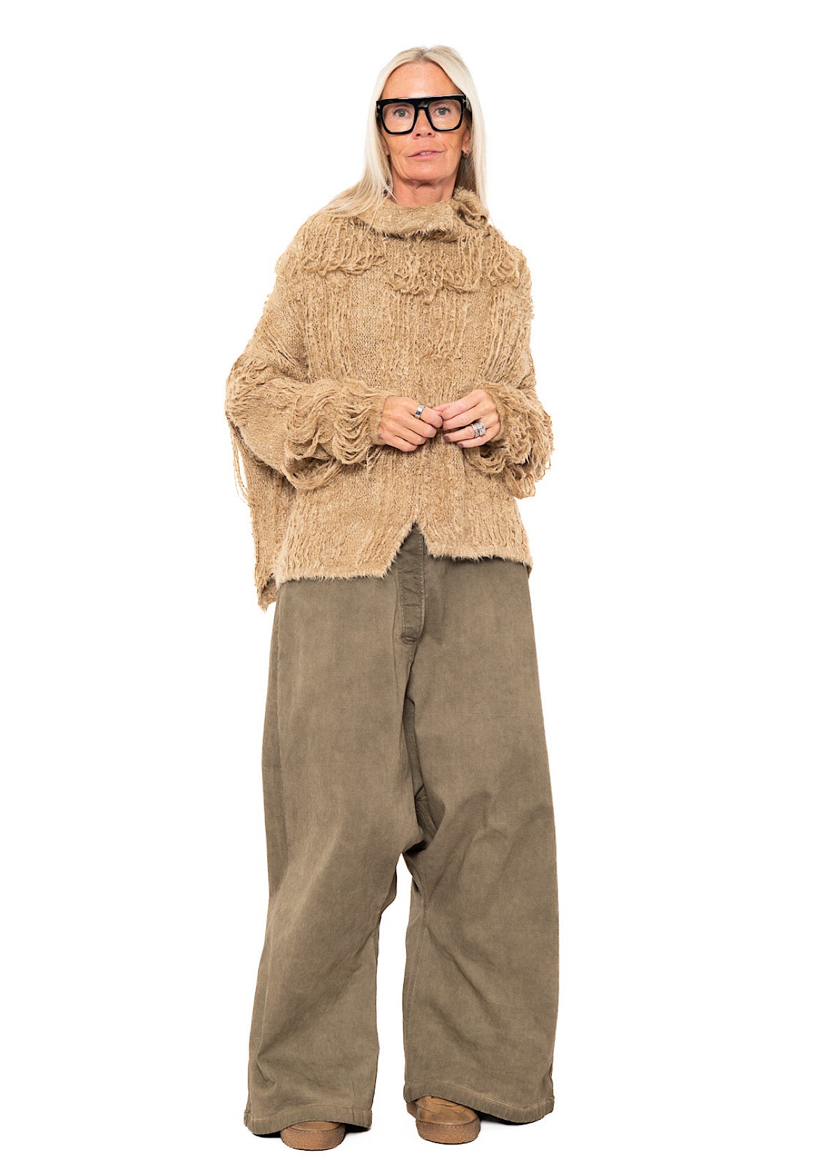 LADDERED SILK KNIT PULLOVER