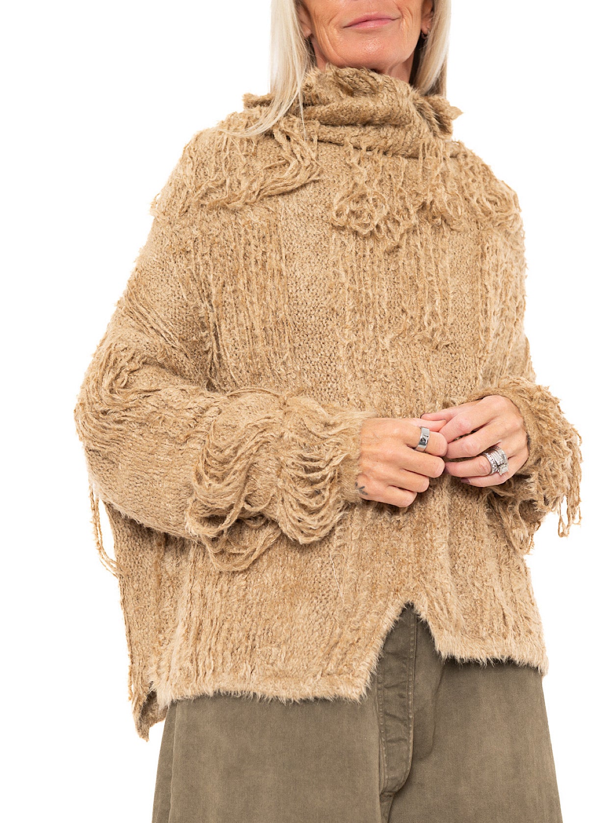 LADDERED SILK KNIT PULLOVER
