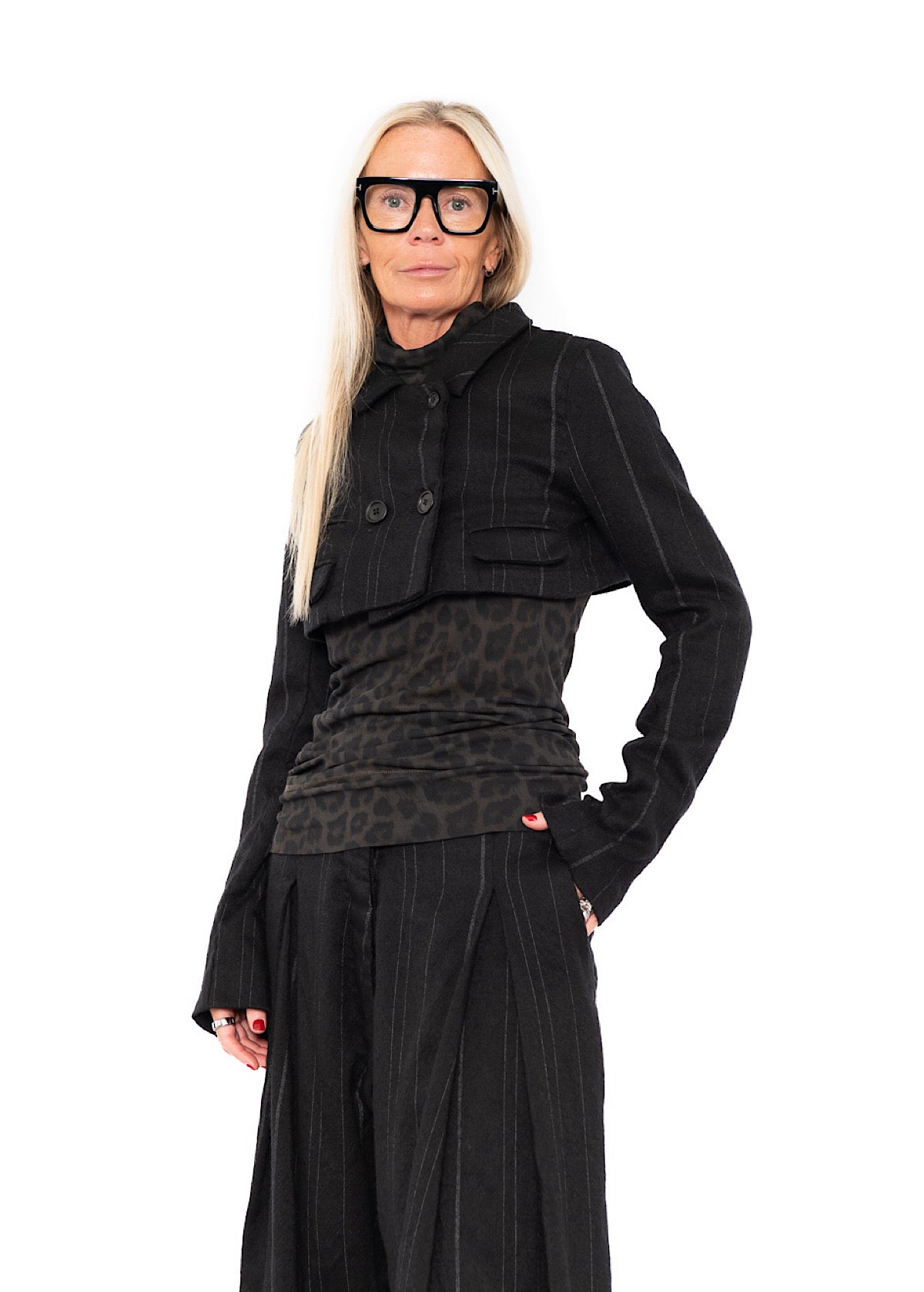 CROPPED PINSTRIPE WOOL JACKET