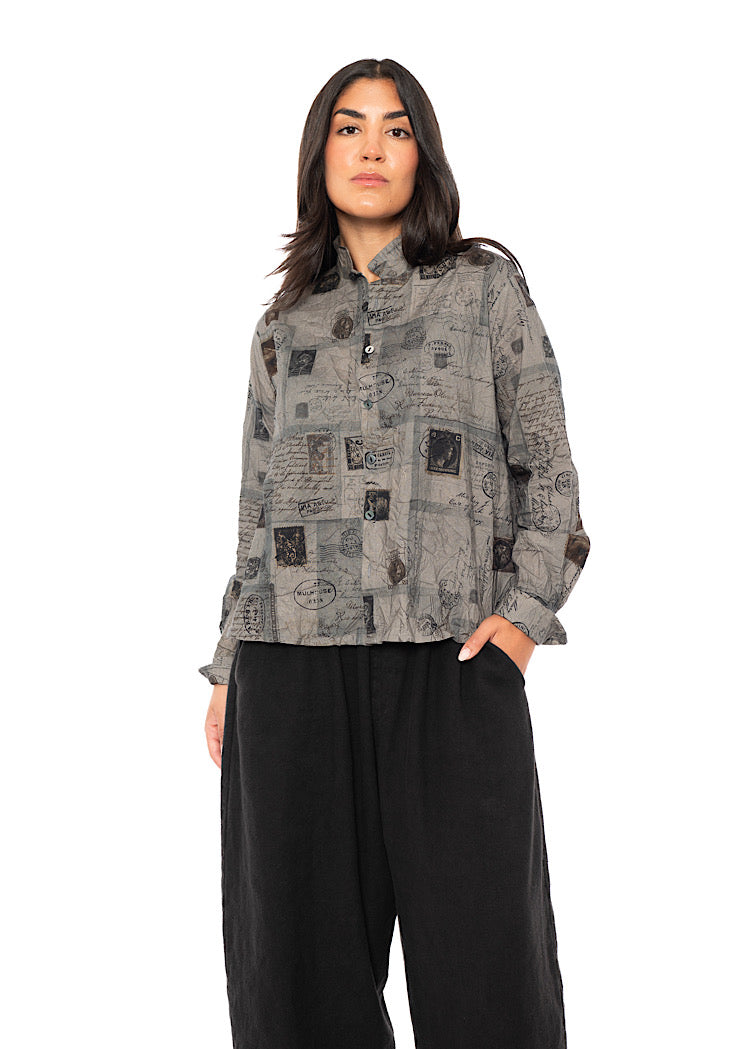 CRINKLE-COTTON TRAVEL PRINT SHIRT
