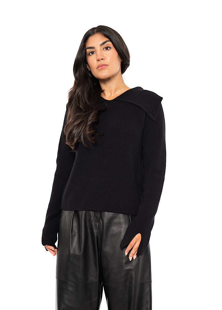 OPEN COLLAR MERINO WOOL PULLOVER