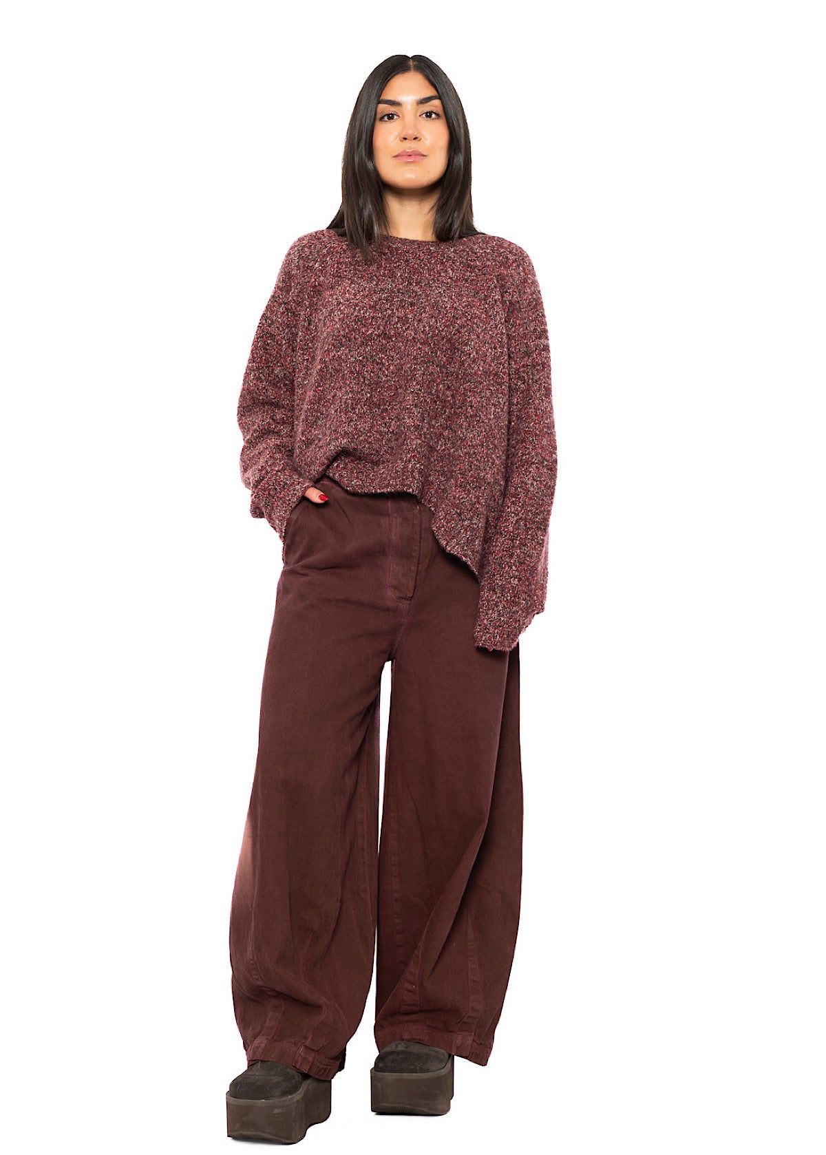 GARMENT-DYED DENIM WIDE LEG TROUSER