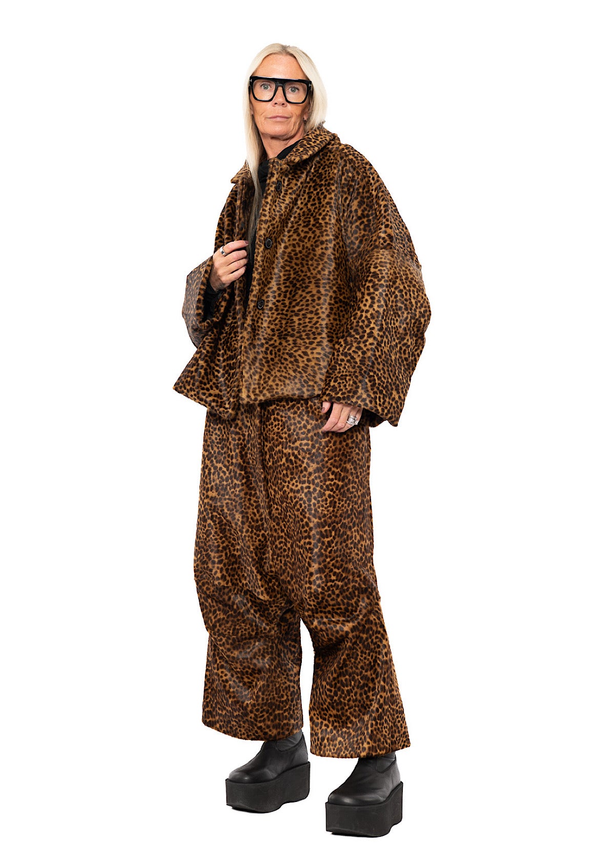 LEOPARD LEATHER DROP CROTCH TROUSER