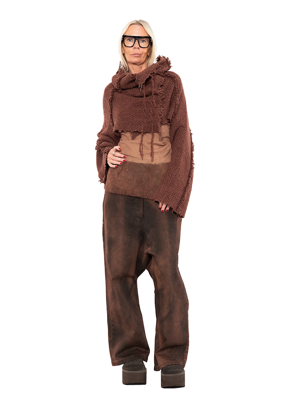 CROPPED TEXTURED SILK KNIT PULLOVER