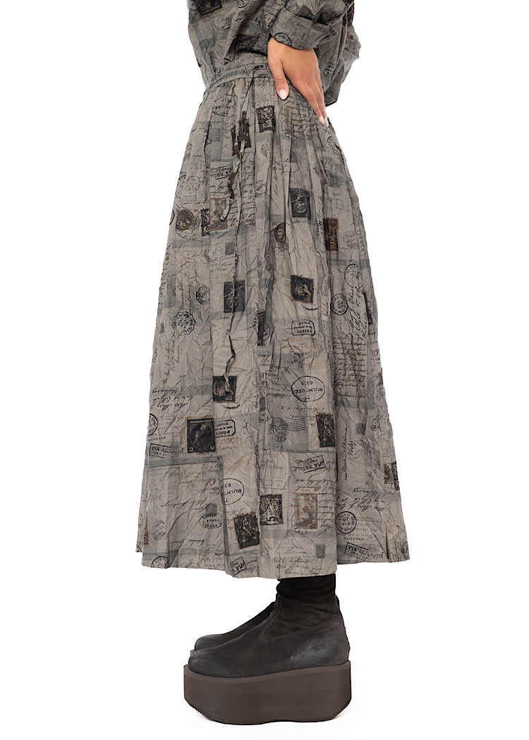 CRINKLE-COTTON TRAVEL PRINT SKIRT