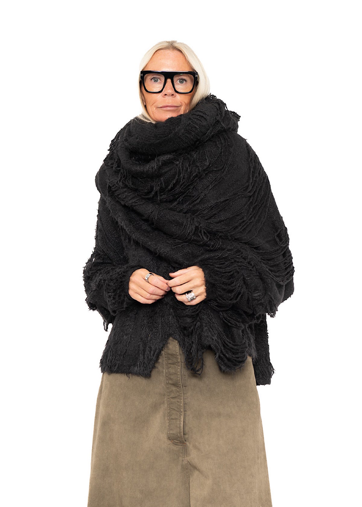 LADDERED SILK KNIT SCARF