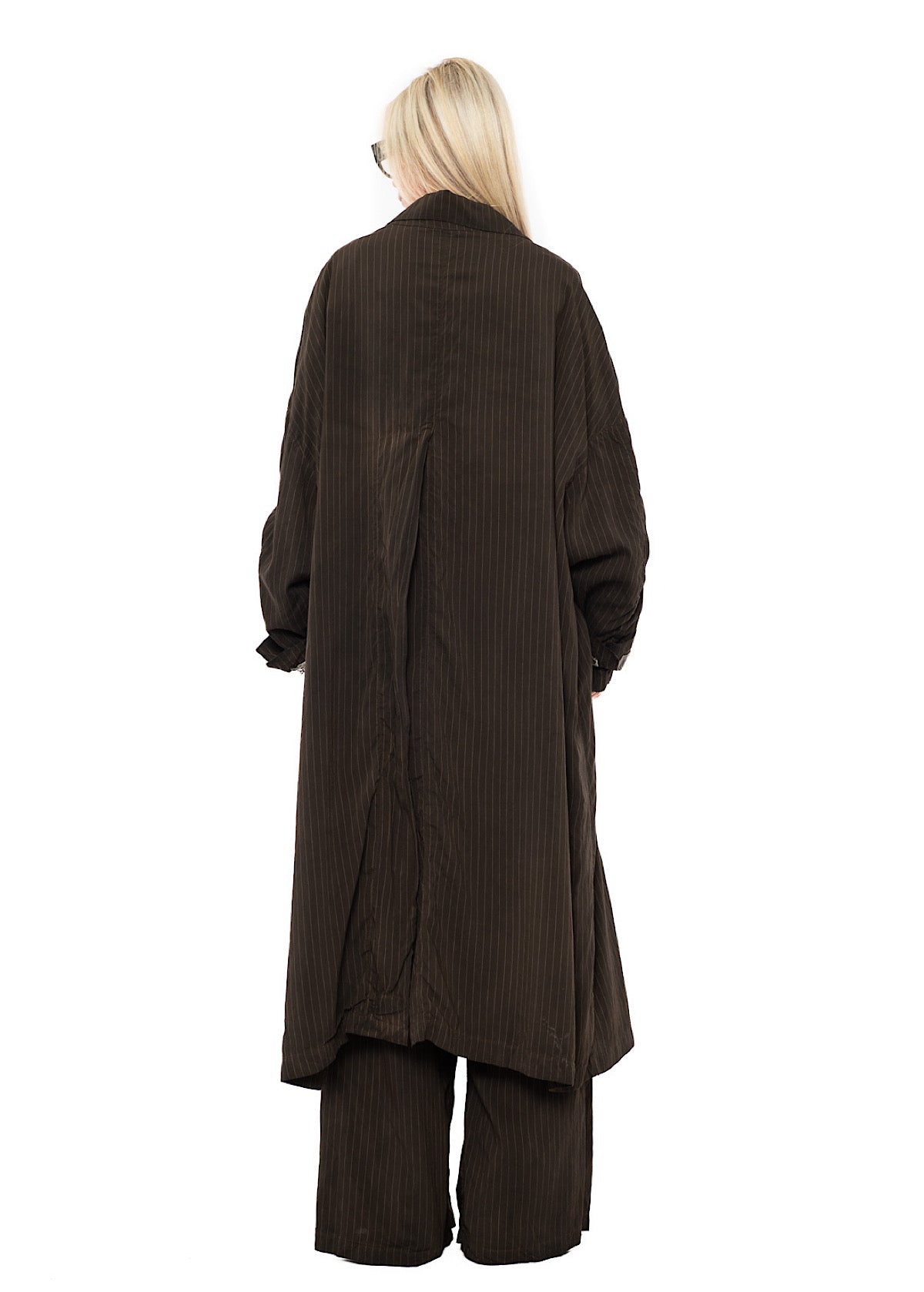 OVERSIZED PINSTRIPE DRAPED COAT