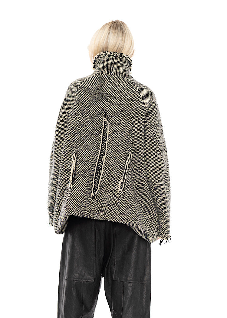 OVERSIZED DISTRESSED CHECK WOOL JACKET