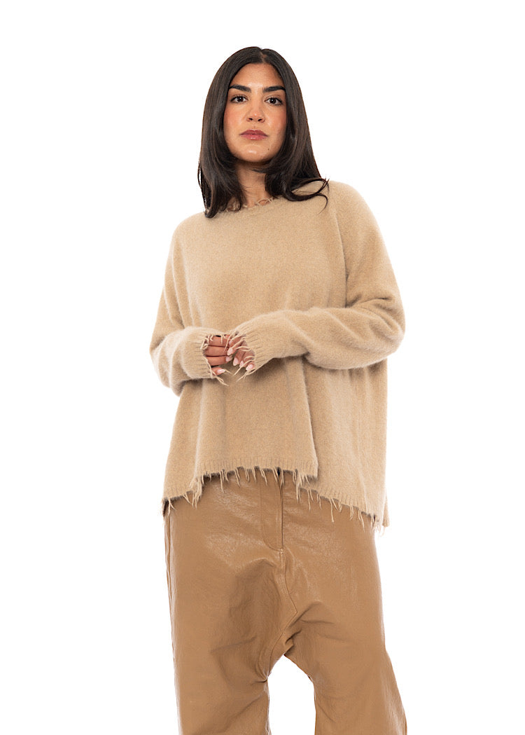 FRAYED FOX WOOL SILK PULLOVER