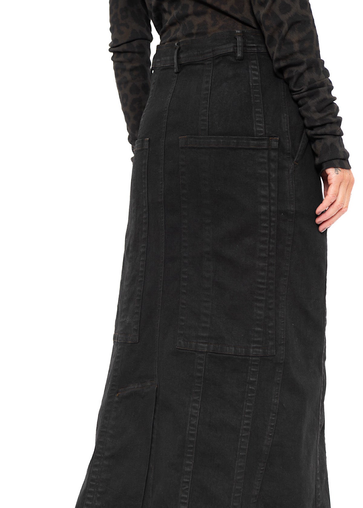 STRETCH DENIM MAXI SKIRT