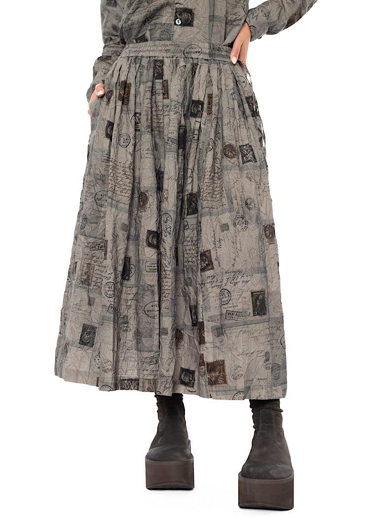 CRINKLE-COTTON TRAVEL PRINT SKIRT