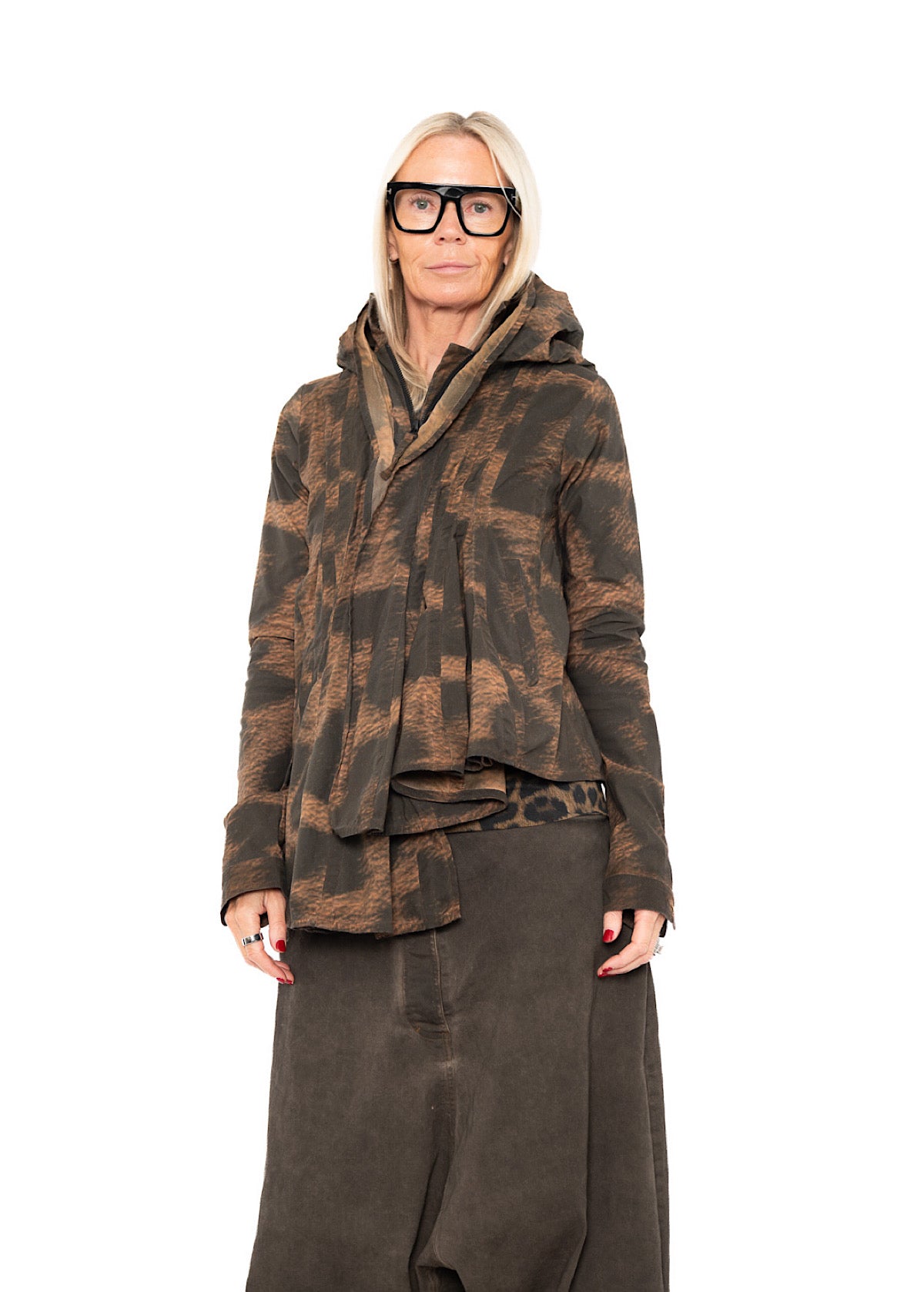 ASYMMETRIC STRETCH LEOPARD PRINT JACKET