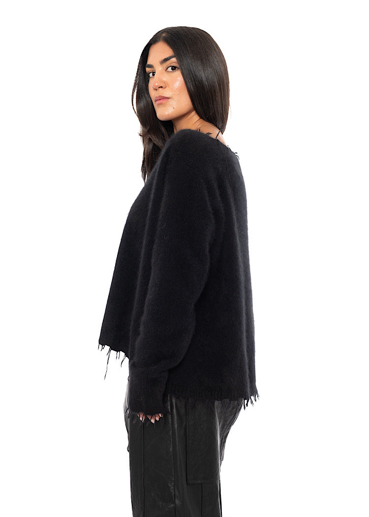 RELAXED FRAYED KNIT PULLOVER