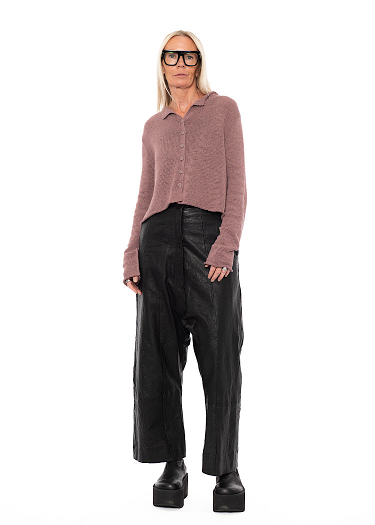 CROPPED LINEN-BLEND KNITTED CARDIGAN