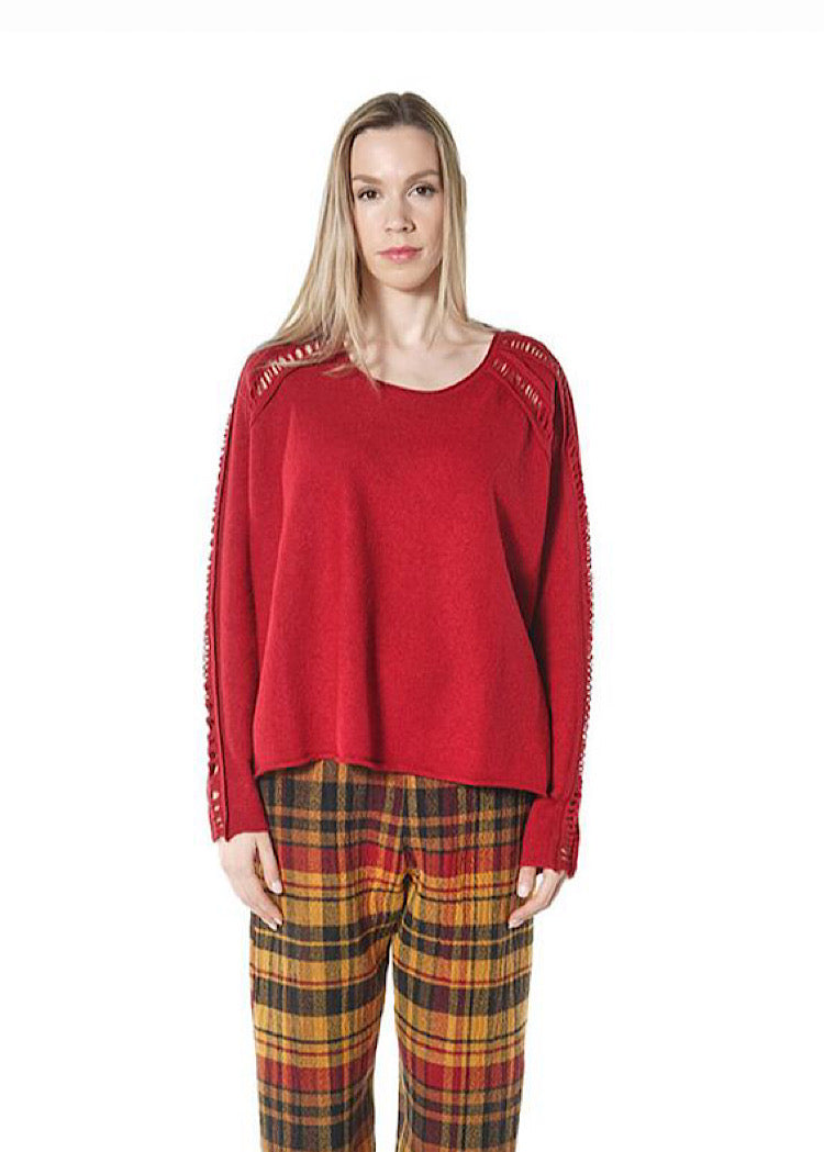 BOILED WOOL LADDER STITCH PULLOVER *FOREST* (Shown in LAVA)