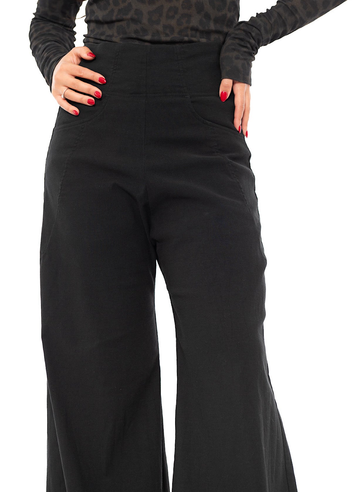STRETCH FLARED WIDE-LEG TROUSER