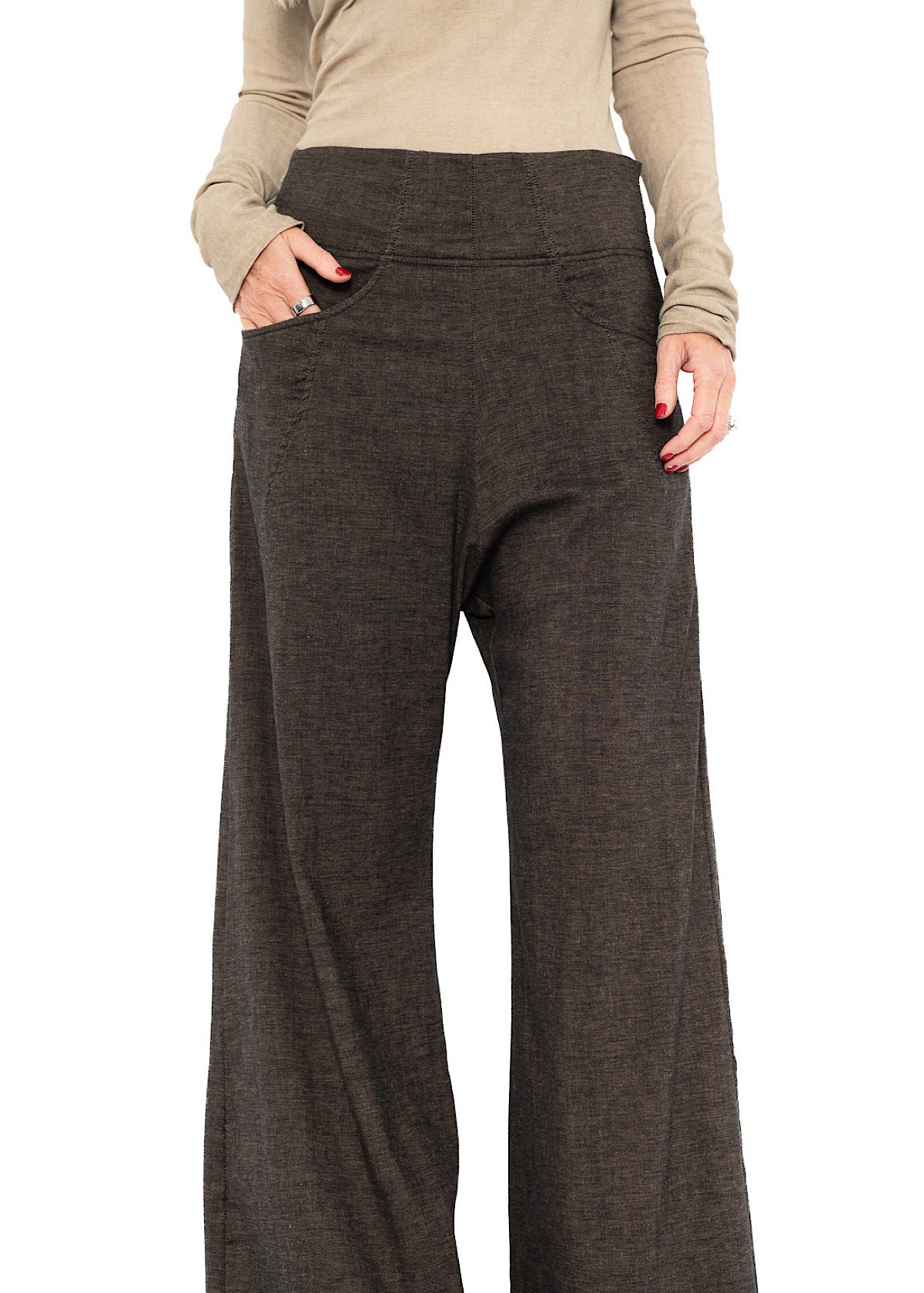 STRETCH FLARED WIDE-LEG TROUSER