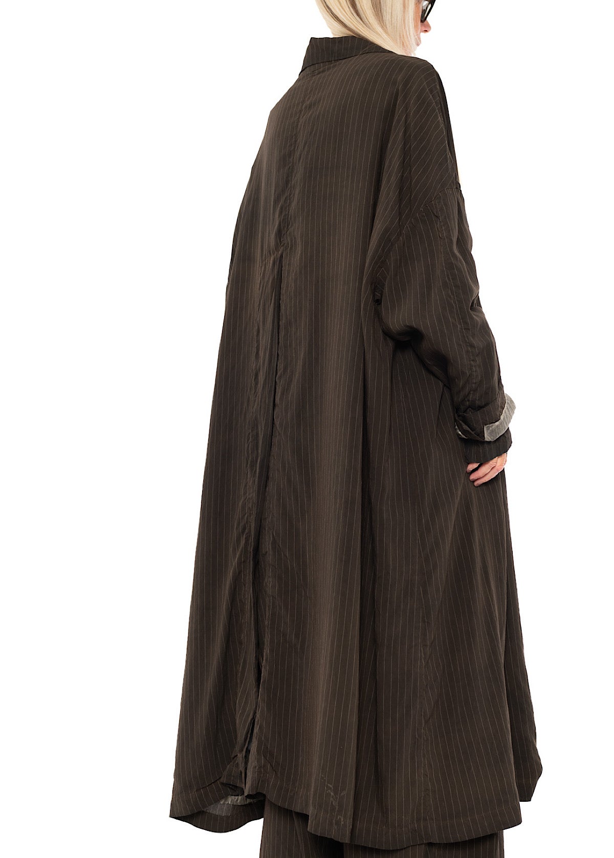 OVERSIZED PINSTRIPE DRAPED COAT