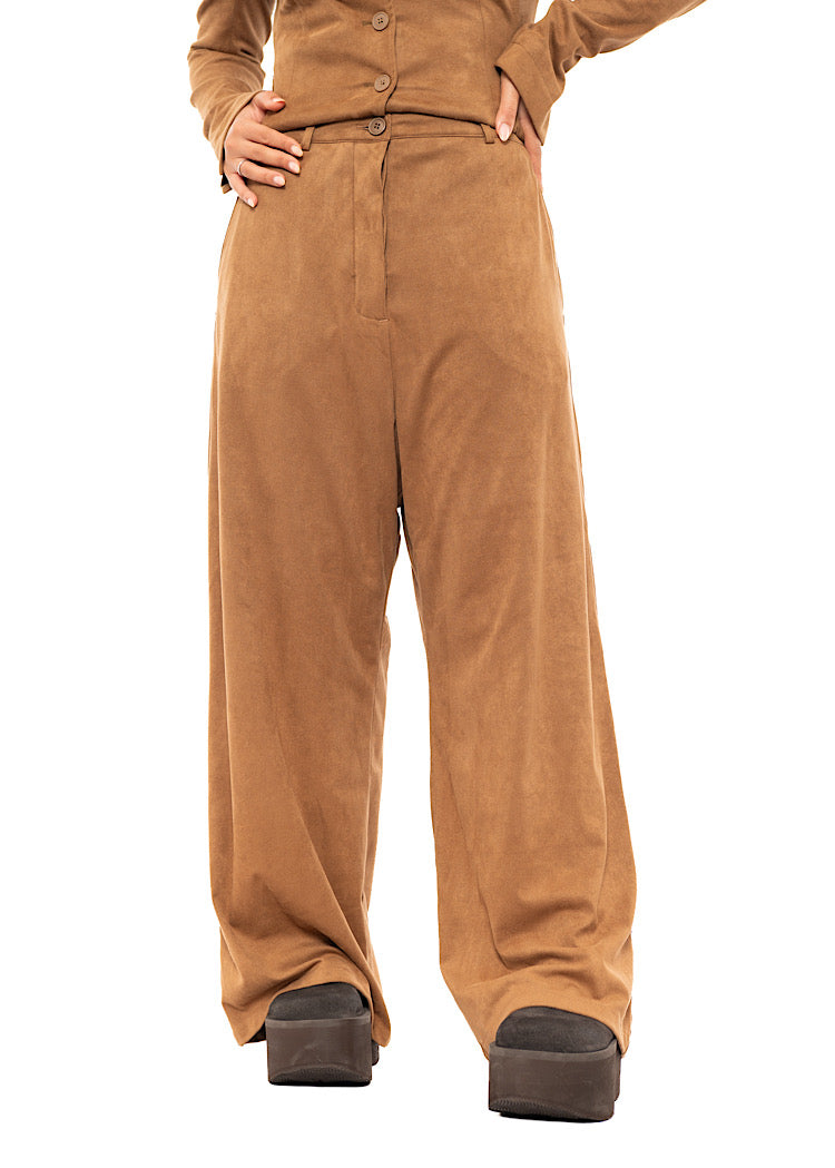 FAUX SUEDE WIDE LEG TROUSER