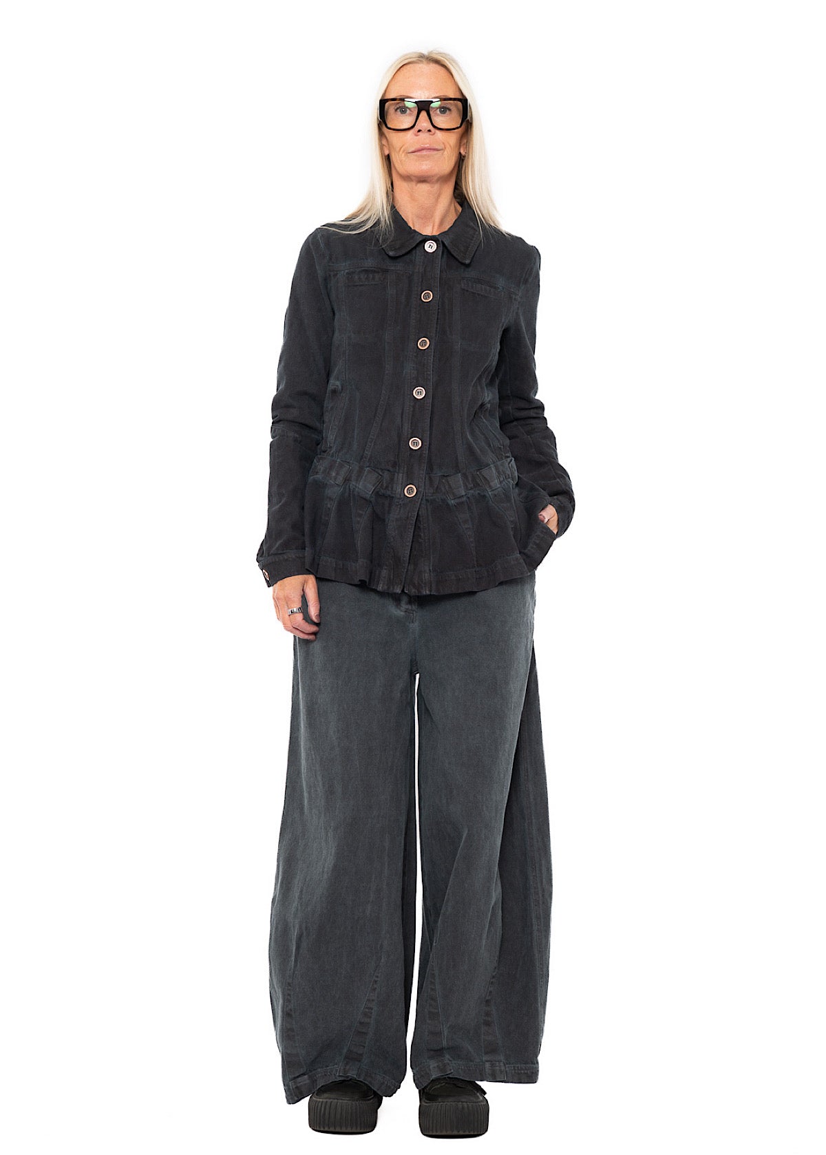 GARMENT-DYED DENIM WIDE LEG TROUSER