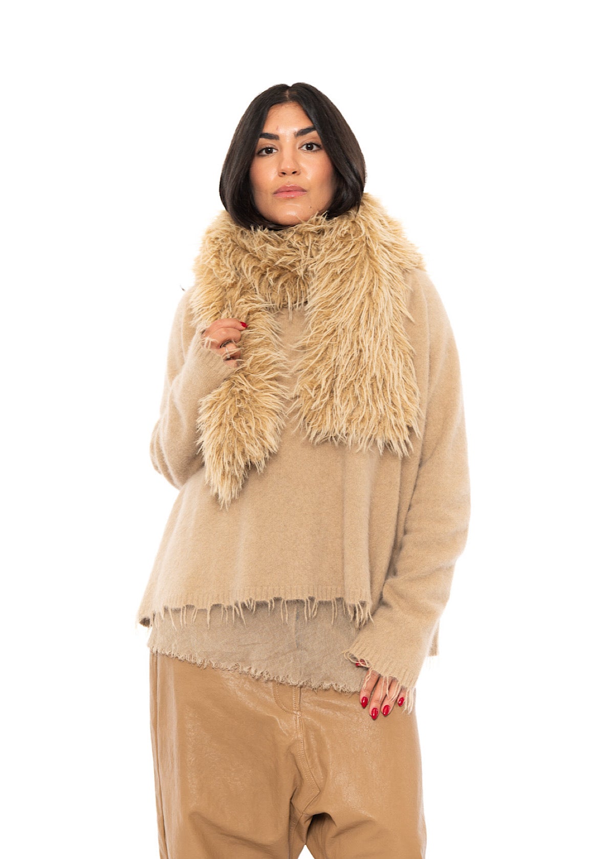 STATEMENT FAUX FUR HOODED SCARF