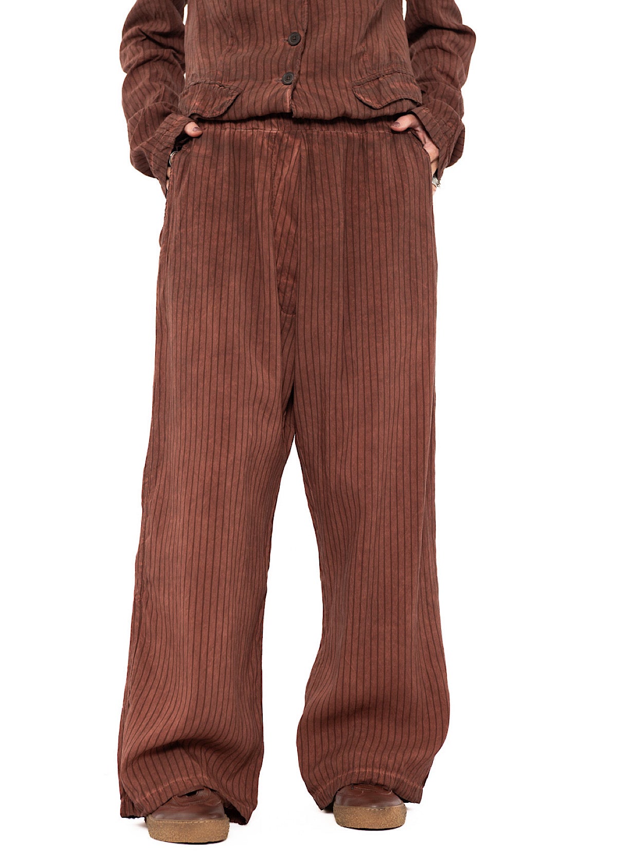 GARMENT-DYED SILK STRIPE TROUSER