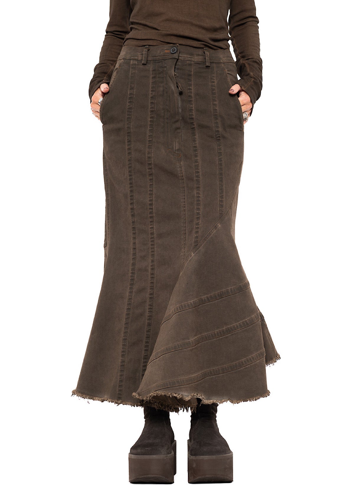 FISHTAIL STRETCH DENIM SKIRT