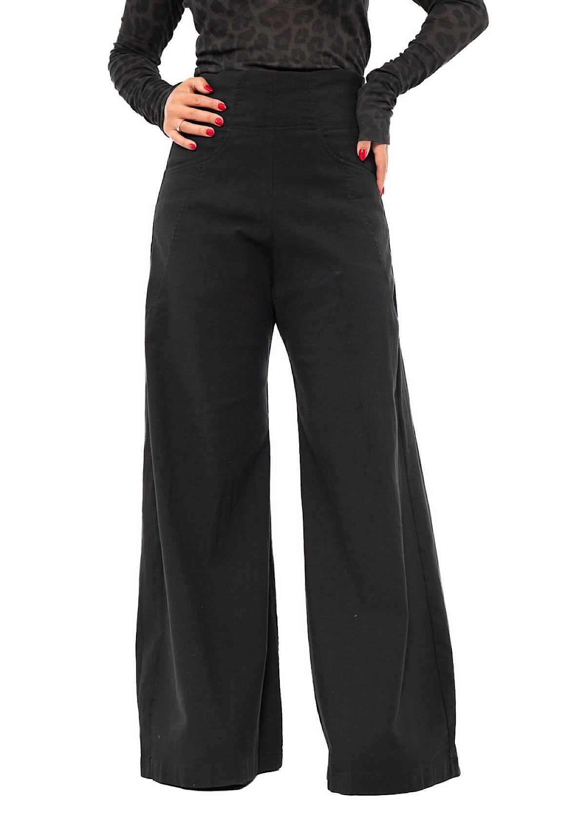 STRETCH FLARED WIDE-LEG TROUSER