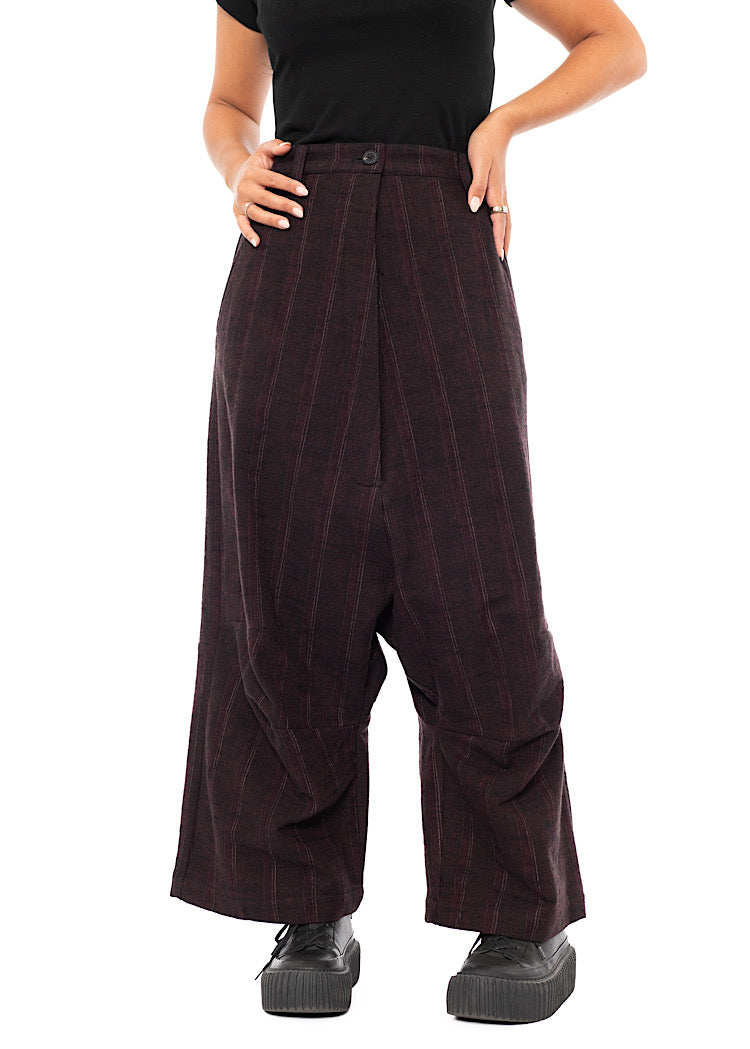PINSTRIPE DROP CROTCH WOOL TROUSER