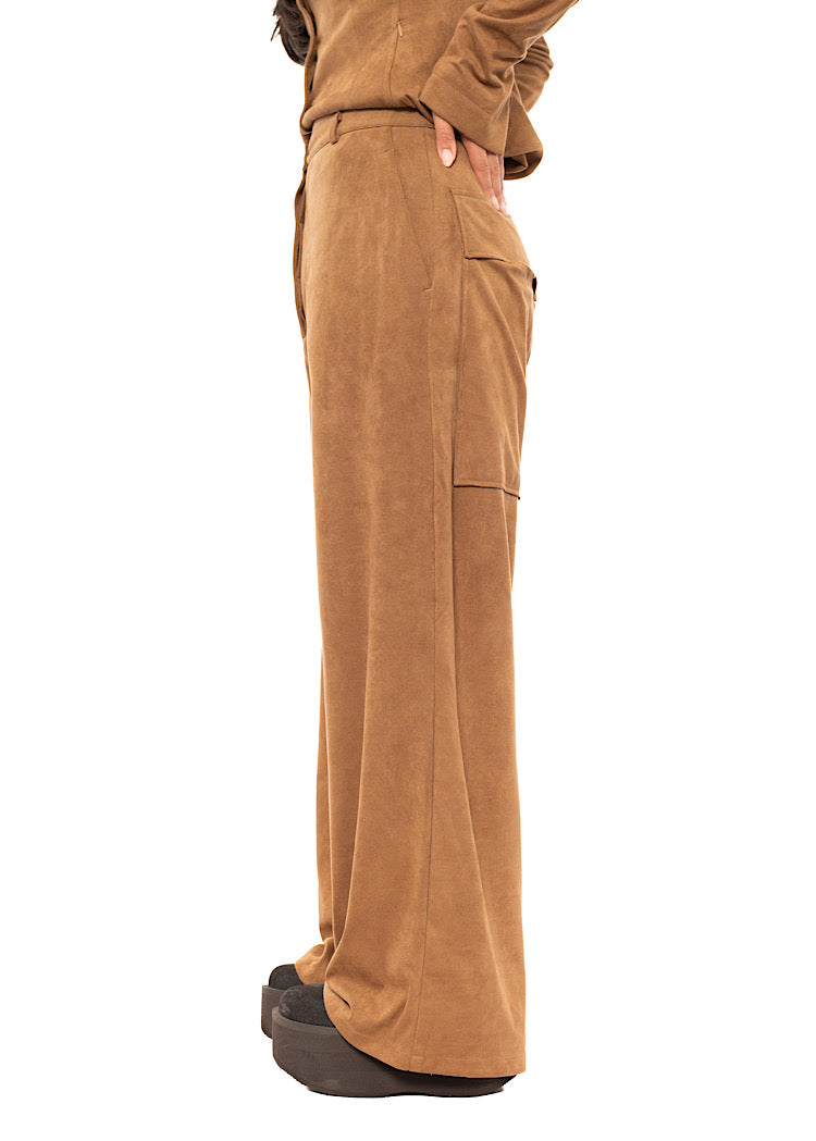 FAUX SUEDE WIDE LEG TROUSER