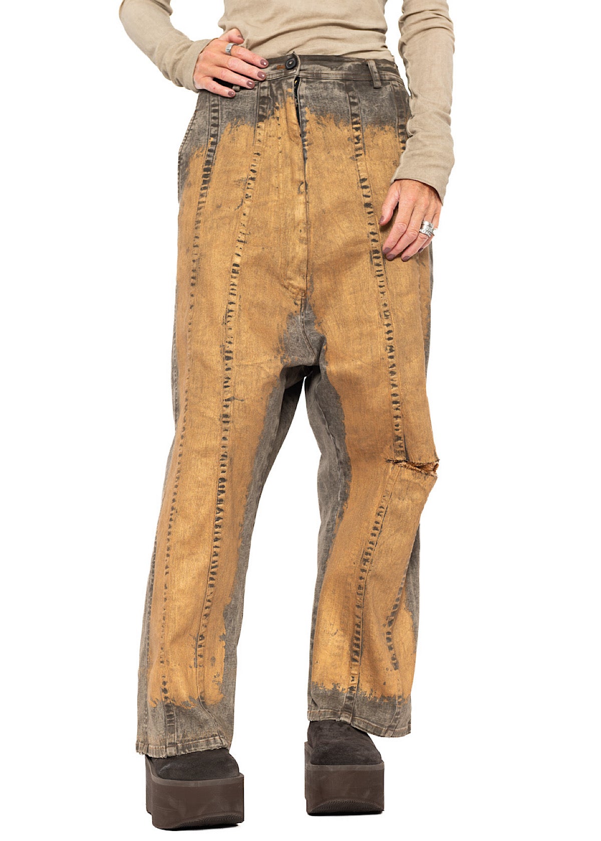 HAND-PAINTED GOLD DENIM TROUSER