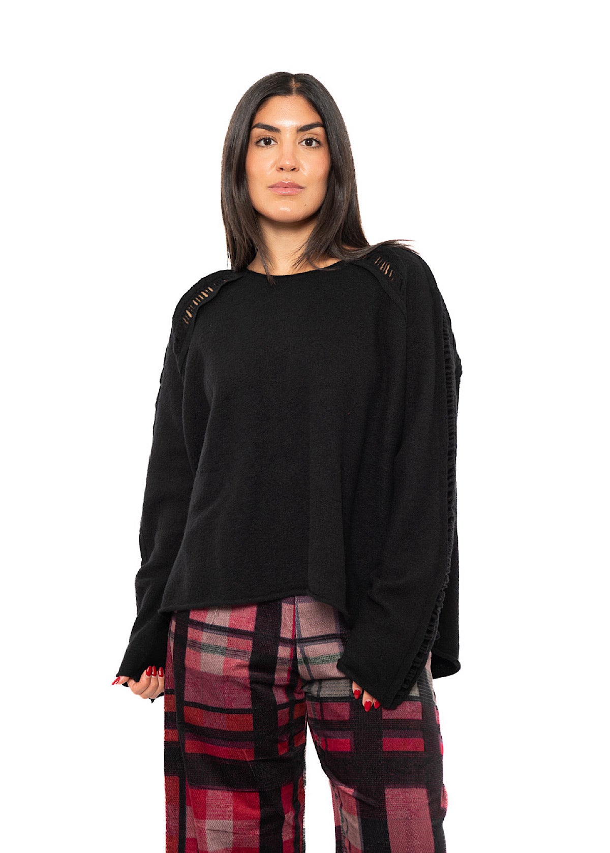 BOILED WOOL LADDER STITCH PULLOVER