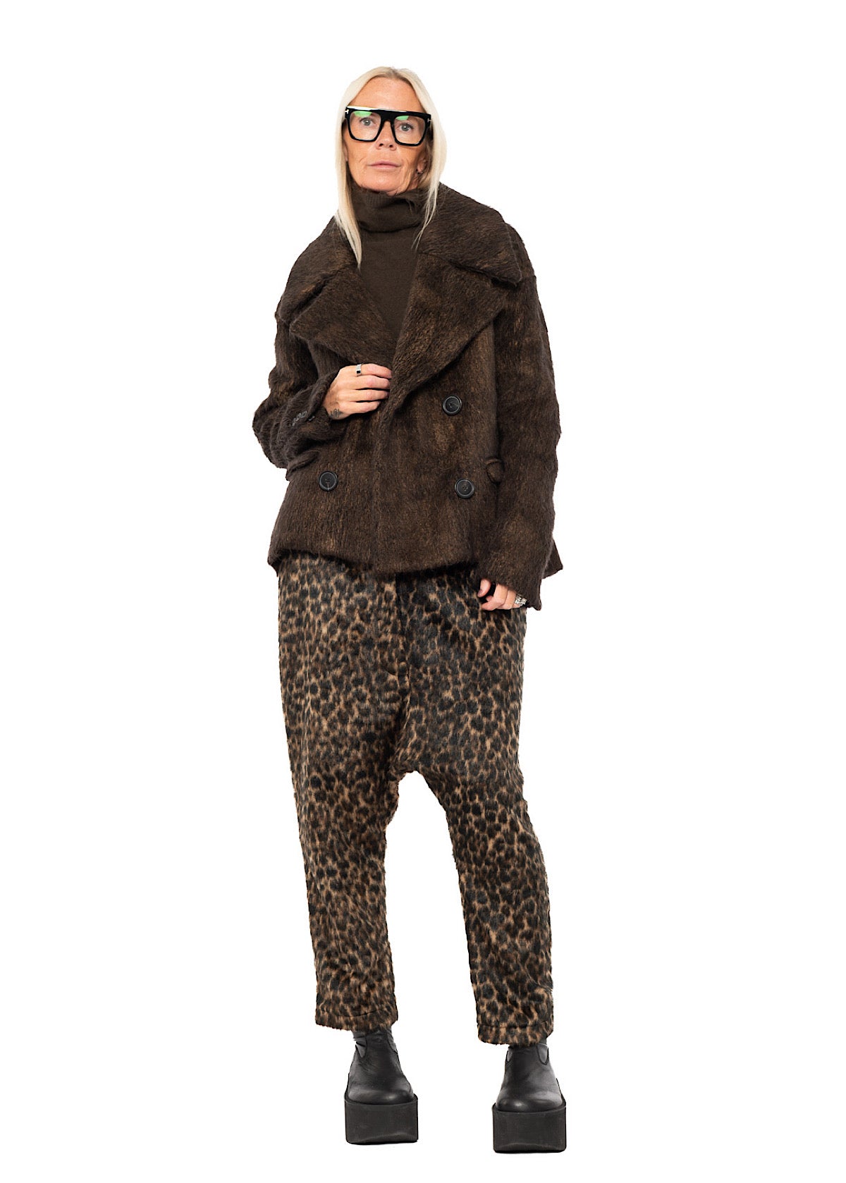 OVERSIZED LONG-HAIR WOOL JACKET WITH DETACHABLE LEOPARD COLLAR