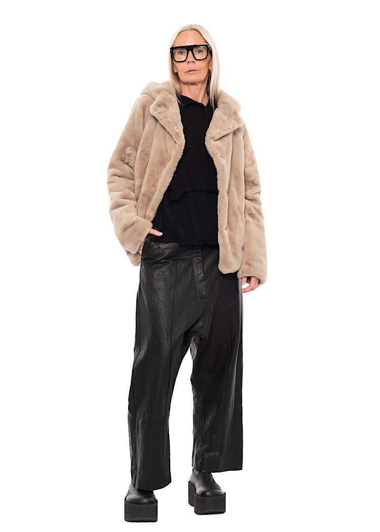 CROPPED HOODED FAUX FUR JACKET