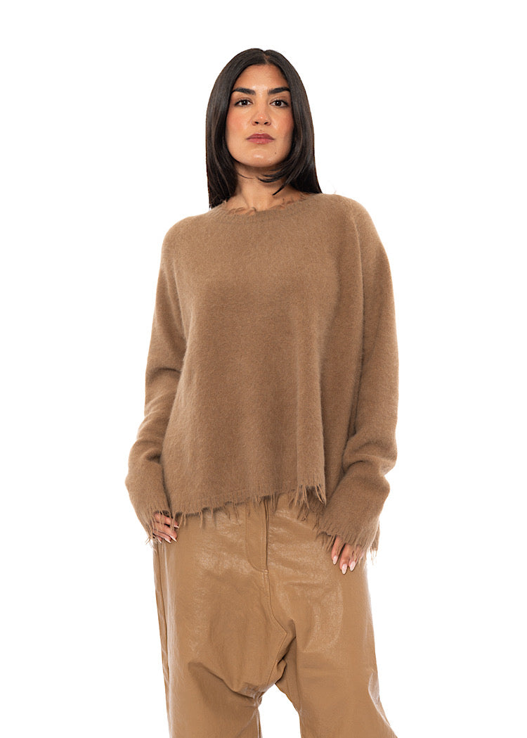 FRAYED FOX WOOL SILK PULLOVER