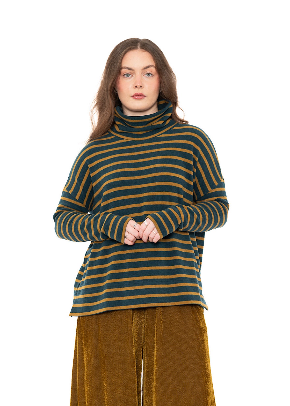 STRIPED COTTON-FLEECE JADE PULLOVER