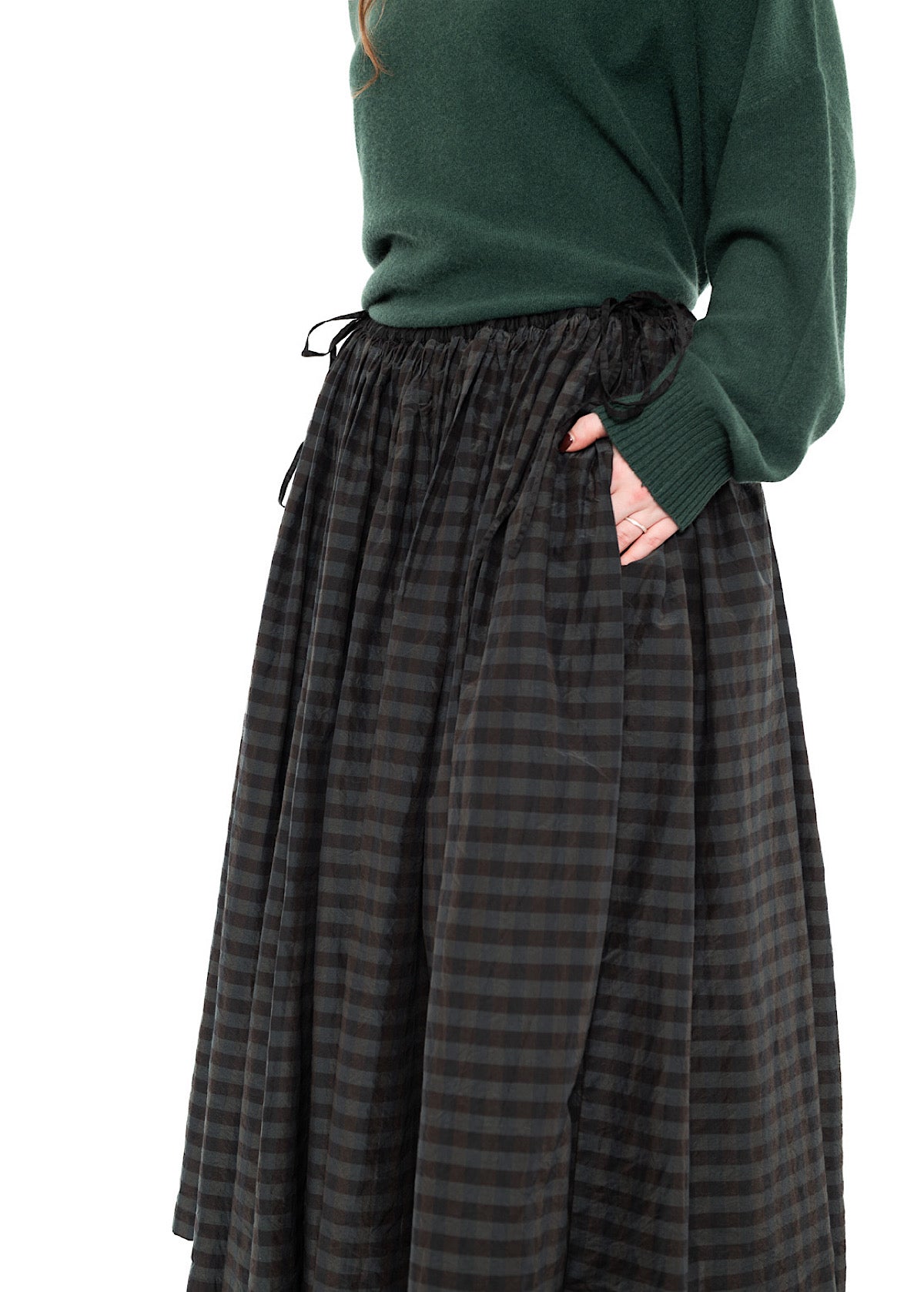 CHECKED COTTON-SILK SKIRT