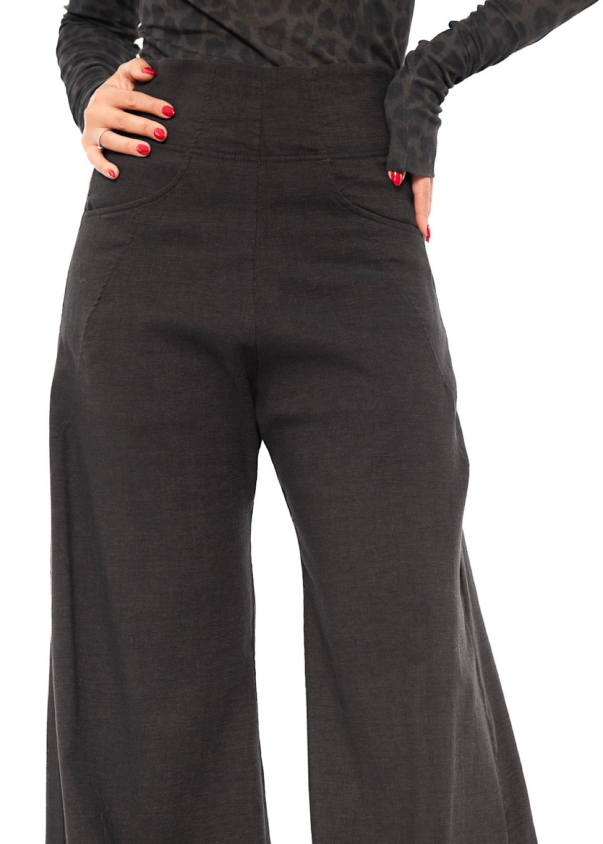 STRETCH FLARED WIDE-LEG TROUSER