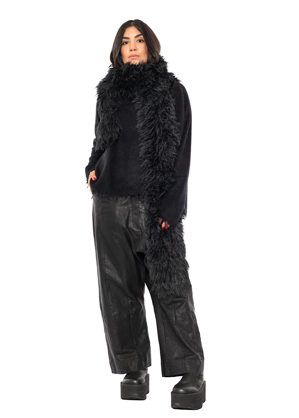 STATEMENT FAUX FUR HOODED SCARF