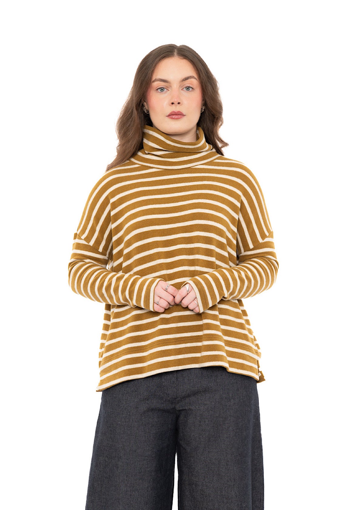STRIPED COTTON-FLEECE JADE PULLOVER