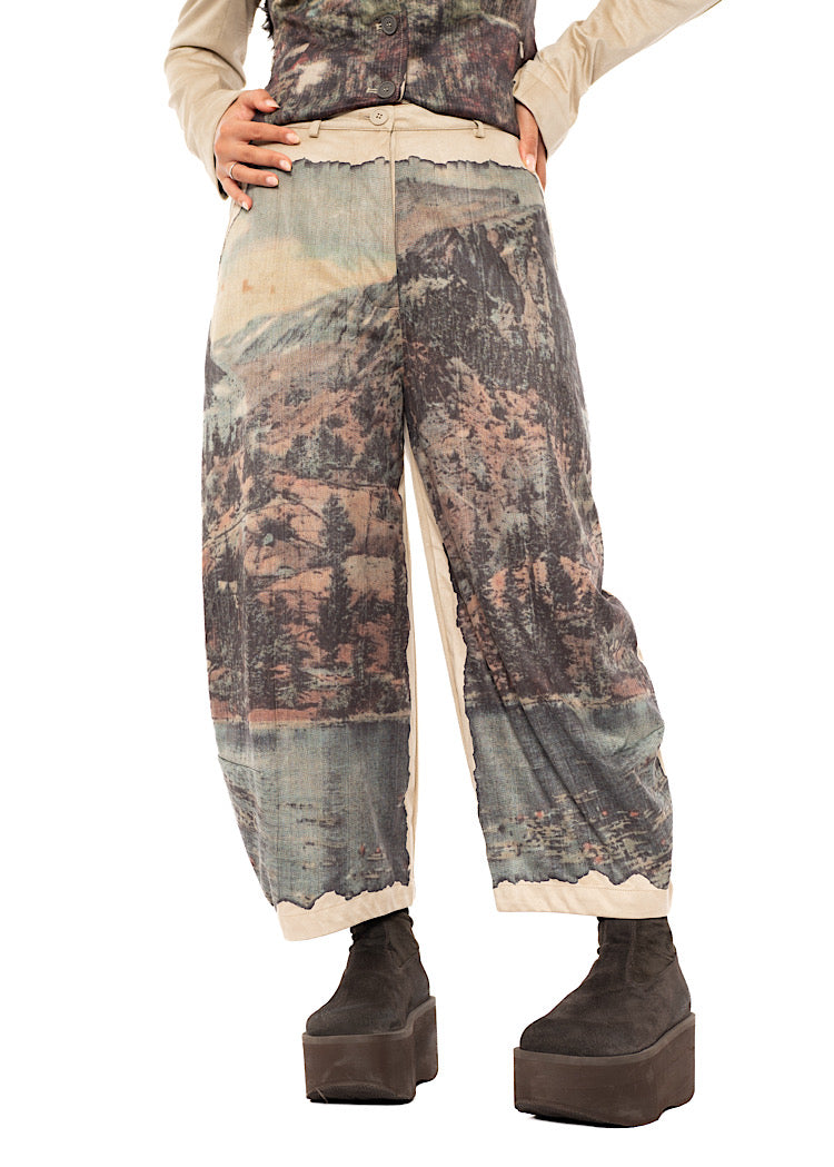 LANDSCAPE PRINT FAUX SUEDE BALLOON TROUSER